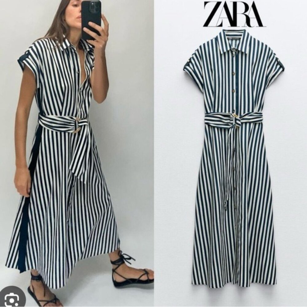 Zara Navy/White Striped Midi,Maxi. So pretty and fun. Stripe down the side! Nwt